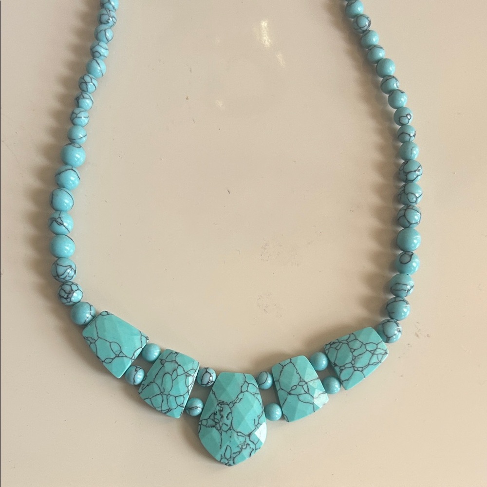 Turquoise Beaded Statement Necklace - Blue